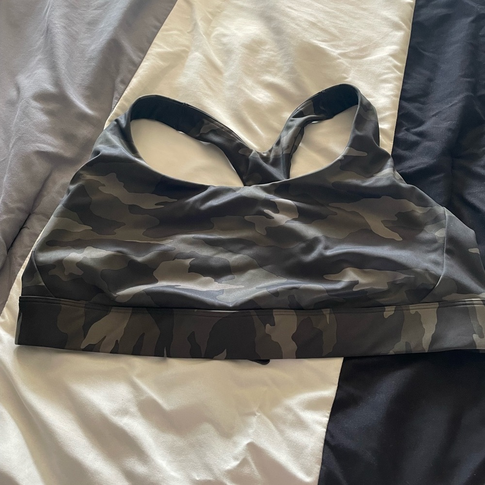 Athlete sports bra, camo colored.